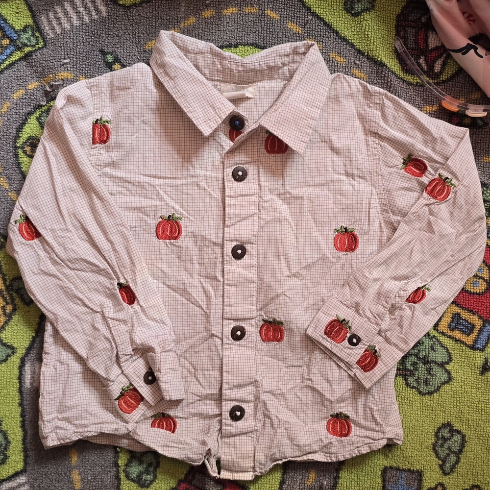 Kids Pumpkin Embroidered Shirt - White
